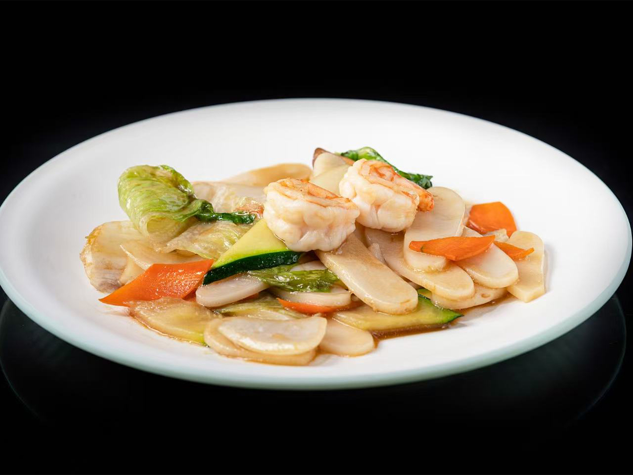 Pasta de arroz con gambas